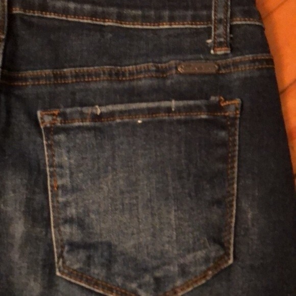 KANCAN SIZE 5 26 DARK WASH DENIM RELEASED HEM STRETCH MINI JEAN SKIRT - Picture 5 of 7
